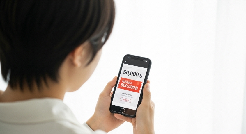 스마트폰 화면에 &lsquo;5만 원 쿠폰&rsquo; 표시