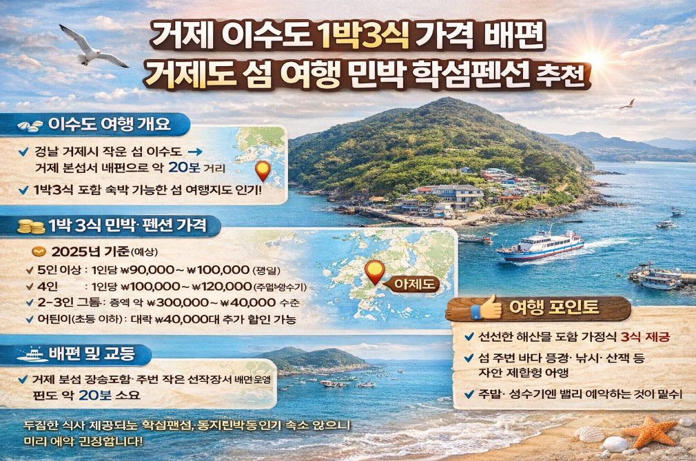 거제 이수도 민박 학섬펜션 1박3식 완벽 여행 가이드