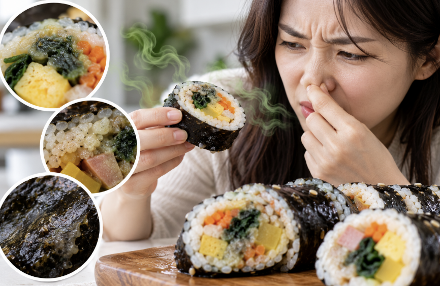 김밥 먹을 때 상했는지 확인하고 드세요