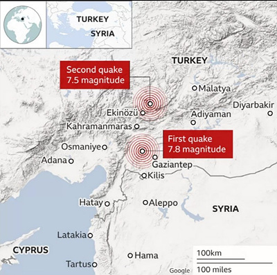 터키와 시리아 지도 사진