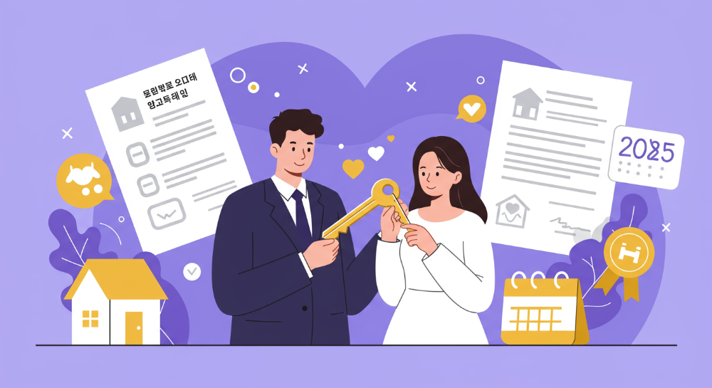 2025년 신혼부부 임차보증금 지원 서류를 확인하며 행복해하는 신혼부부의 모습