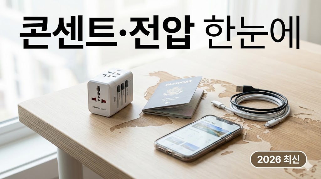 여행지별 콘센트&middot;전압 한눈에 정리 (2026 최신): 변환플러그/전압 실수 0% 체크리스트