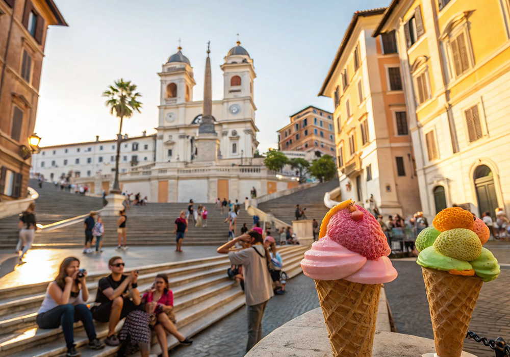 로마의 스페인계단의 젤라또 아이스크림