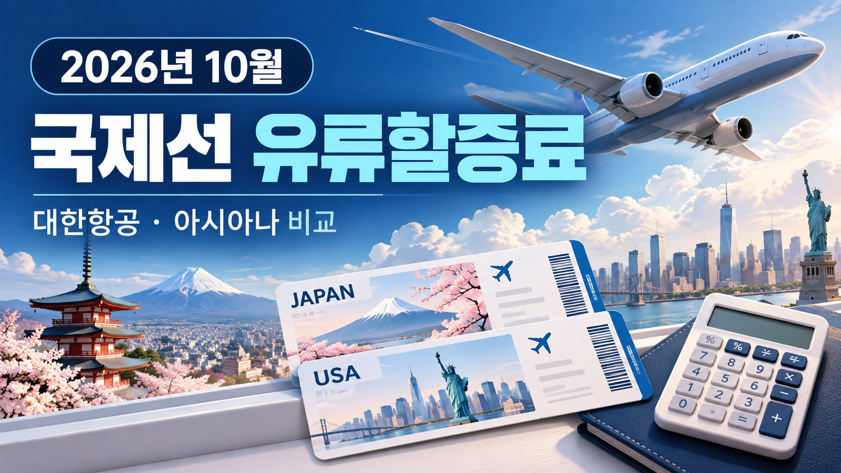 2026년 10월 국제선 유류할증료 - 대한항공·아시아나·일본·미국 노선 비교