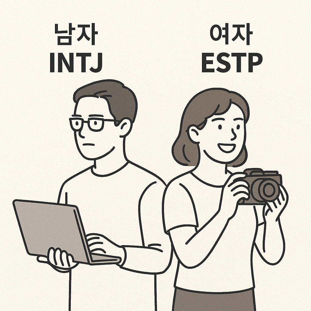 남자 INTJ &times; 여자 ESTP: 서로 끌리지만 부딪히는 이유와 극복법