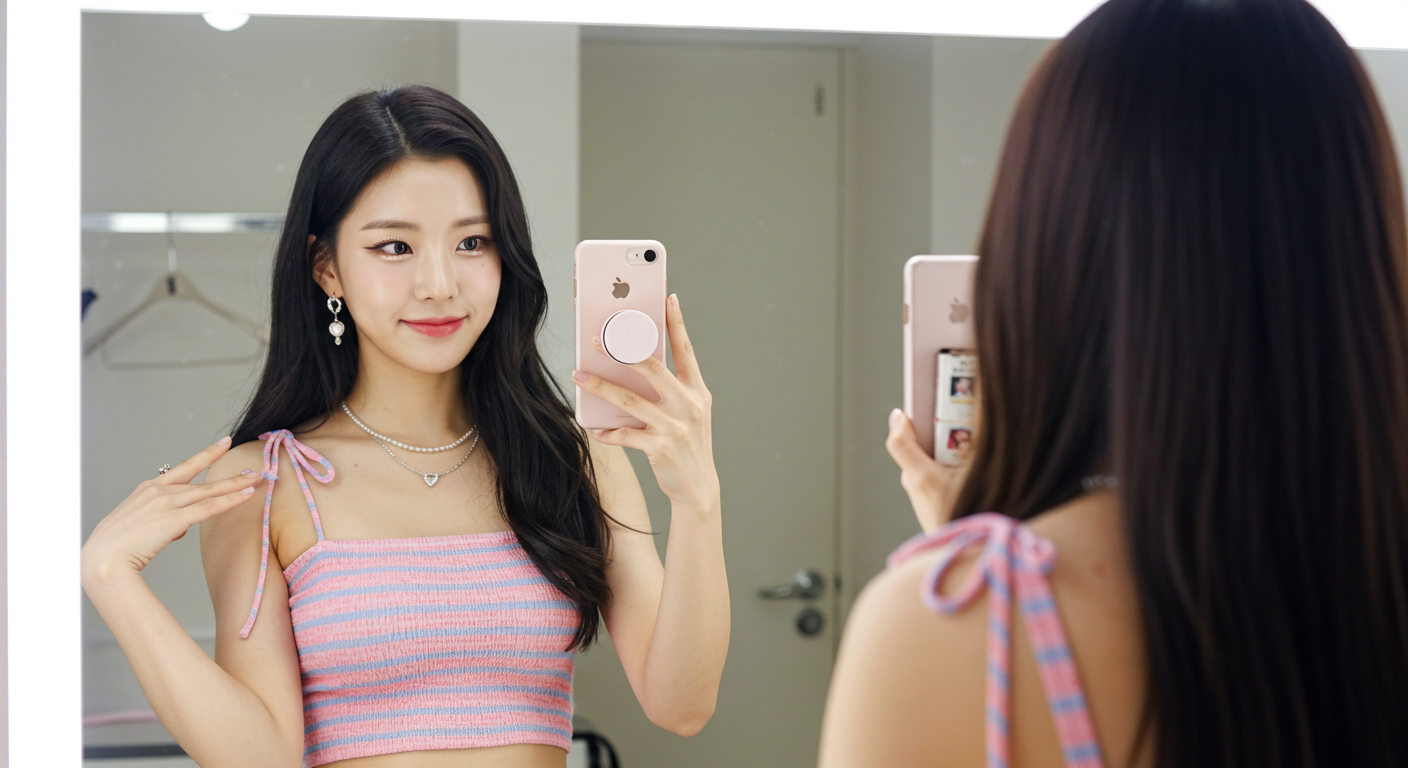 외모 체크하는 여성