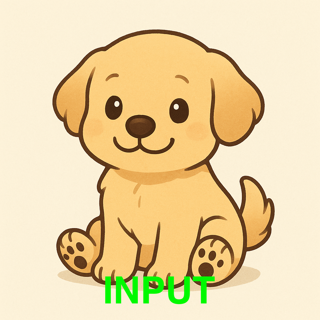 캐릭터 일관성 유지 예시 - 아기 리트리버 캐릭커쳐 정면모습