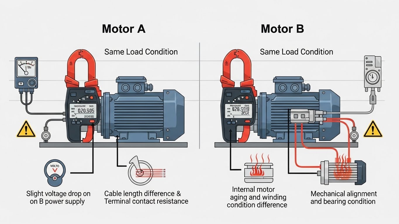 동일 규격 1번·2번 모터, 부하는 같은데 측정값이 다른 이유