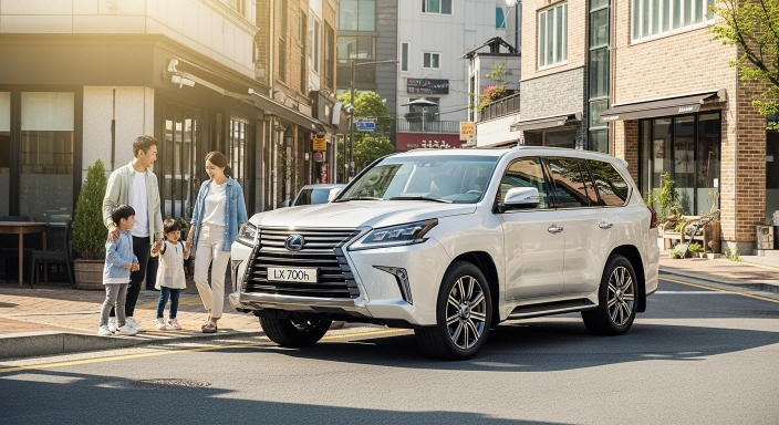 가족과 함께하는 차량 외부 전경