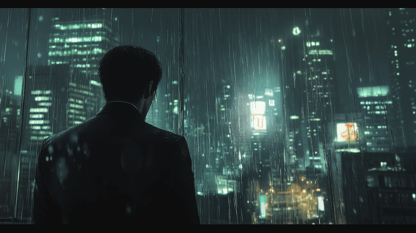 비오는-밤-창-밖을-바라보고-있는-남자-이미지