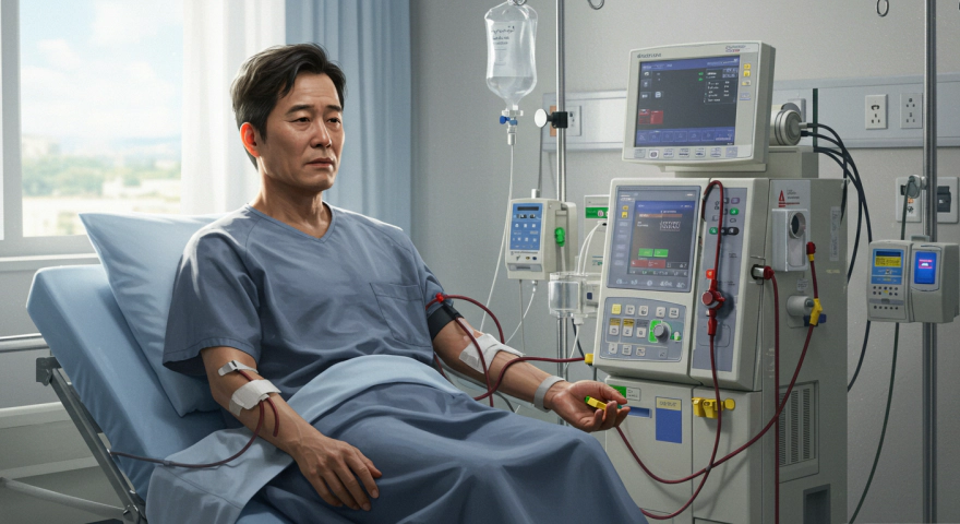 투석 치료를 받고 있는 한국인 환자