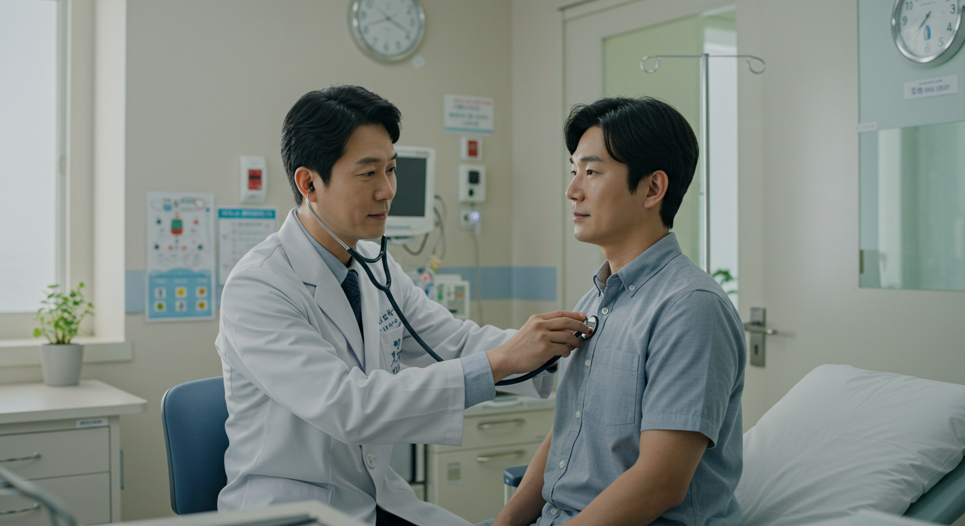 A foreign traveler checking a map app to find a nearby clinic in Korea