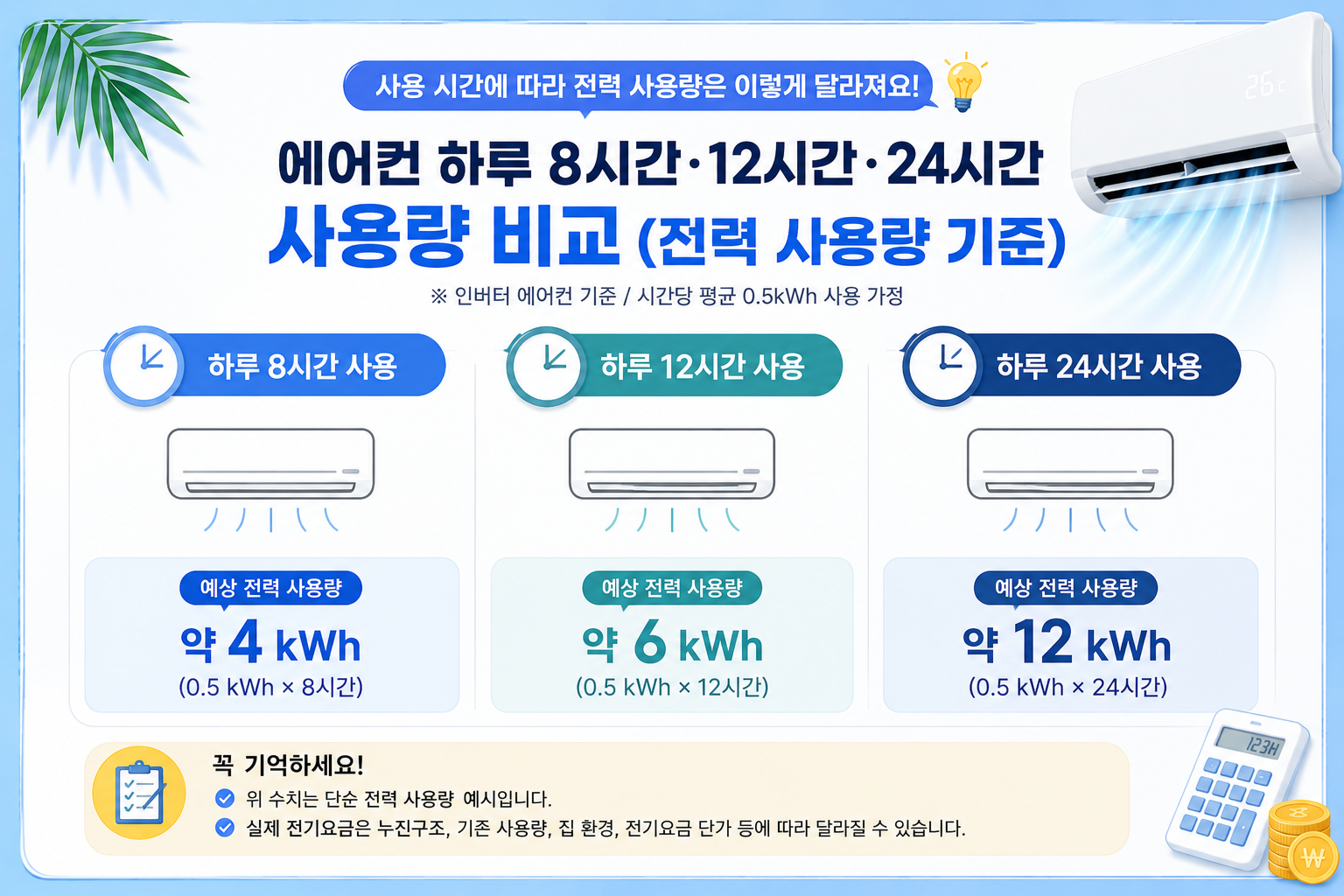에어컨 하루 8시간 12시간 24시간 예상 전력 사용량 비교