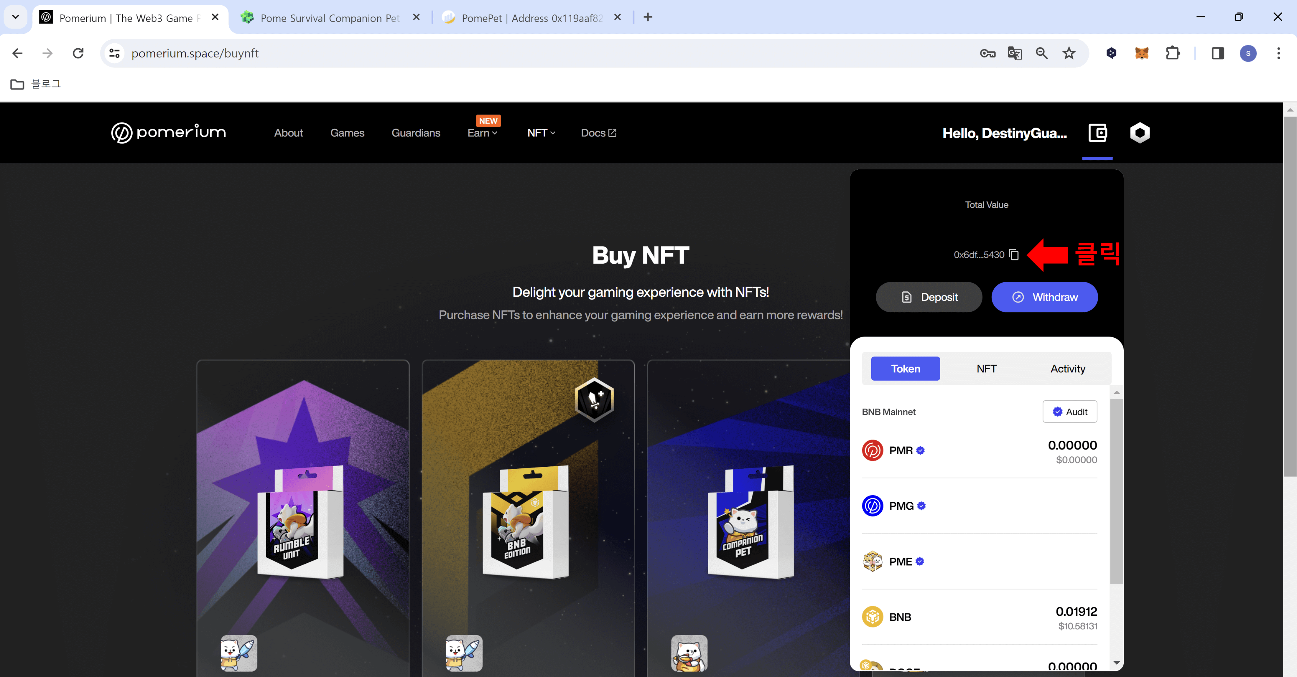 NFT 포메리움 지갑으로 전송하기2