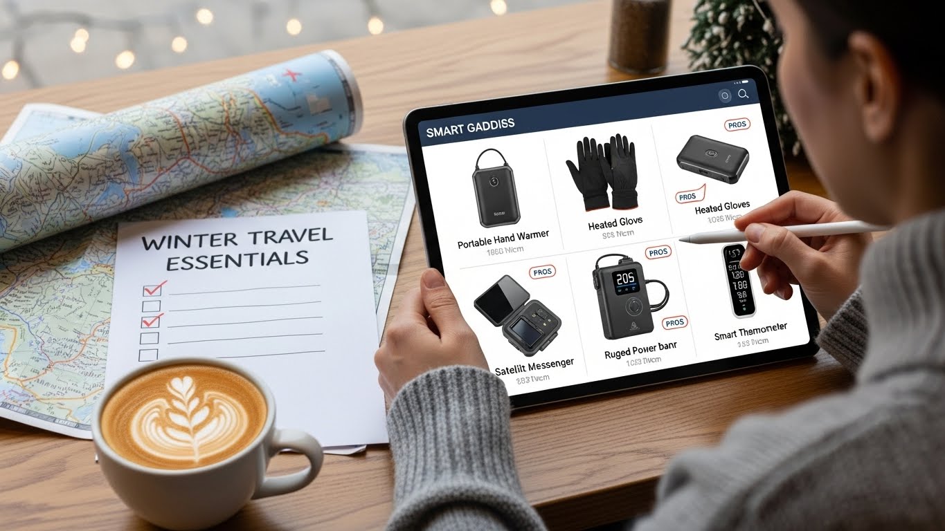 겨울 여행 스마트 기기 구매 가이드를 살펴보는 모습