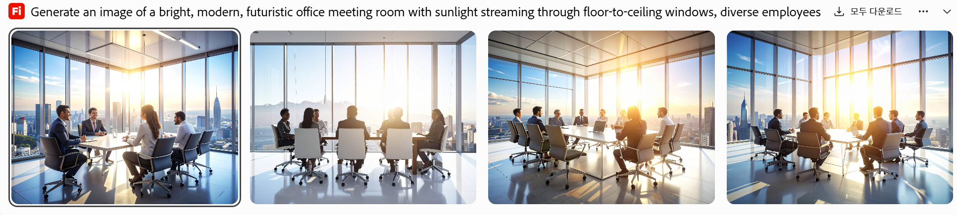 Adobe Firefly로 생성한 미래지향적 사무실 회의실 이미지