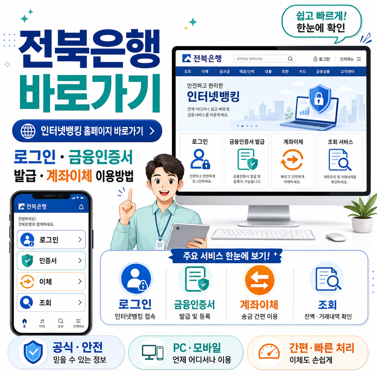 전북은행 인터넷뱅킹 홈페이지 바로가기|로그인·금융인증서 발급과 계좌이체 이용방법