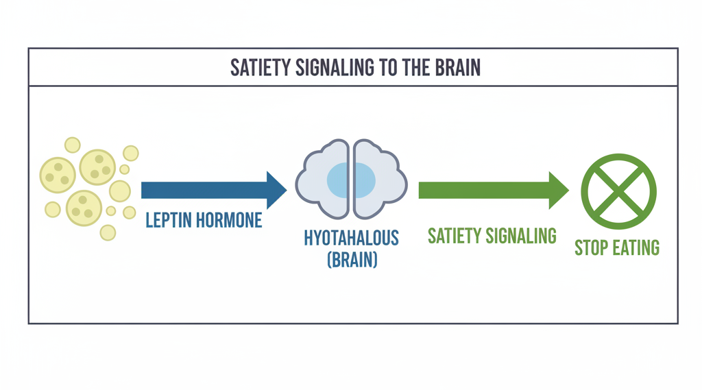 렙틴 호르몬 → 시상하부(뇌) → 포만감 신호 전달’ 과정