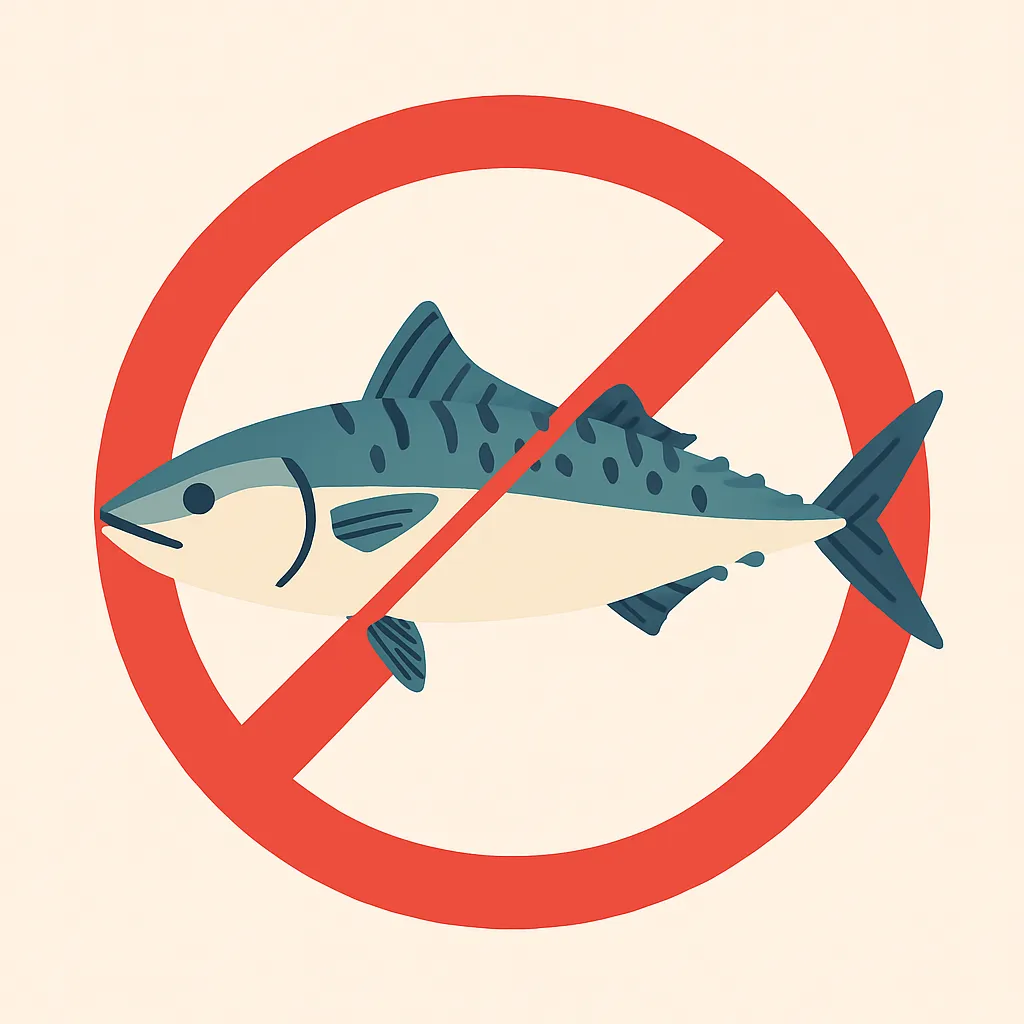 삼치 그림 위에 금지 표시가 강조된 낚시 금어기 안내 일러스트