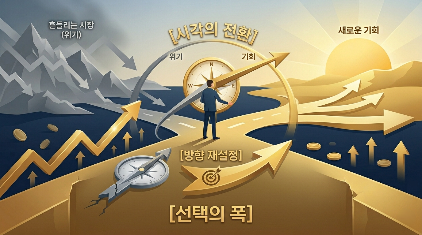 위기를 기회로 바꾸는 시각의 전환을 묘사한 그래프의 이미지