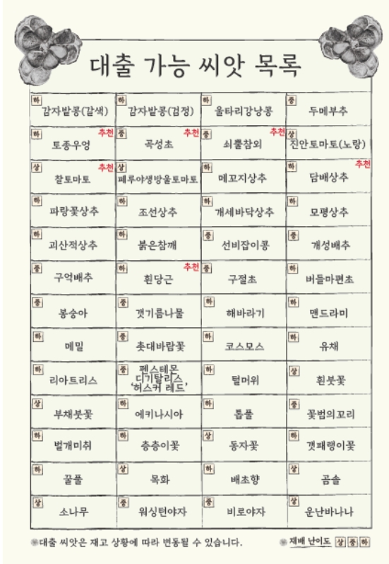 씨앗도서관 대출가능품목