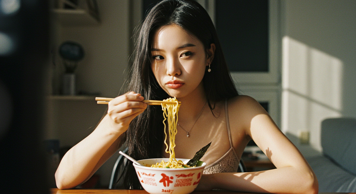 라면을 먹는 여인