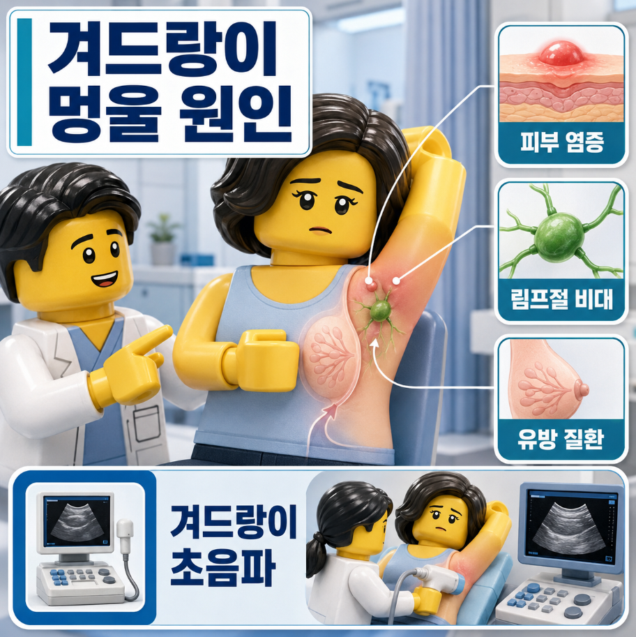겨드랑이 멍울의 피부 염증&middot;림프절 비대&middot;유방 질환 원인과 겨드랑이 초음파 검사