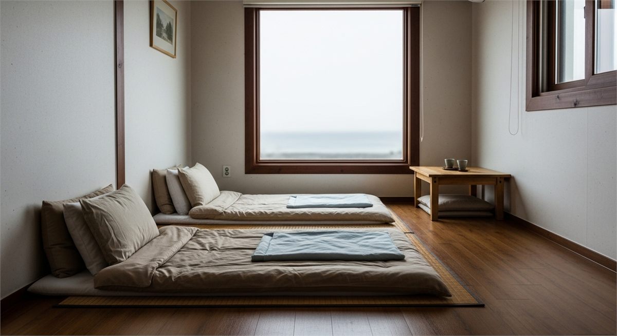  바다 분위기가 느껴지는 이수도 민박 객실 내부 