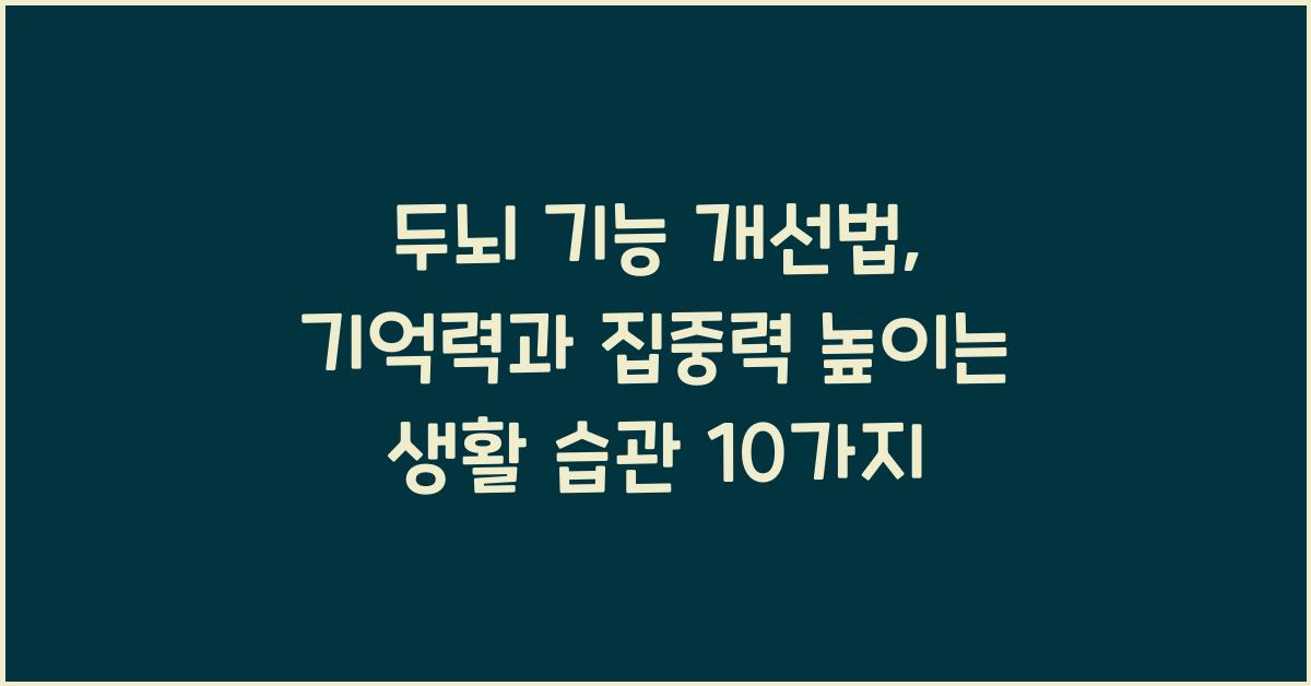 두뇌 기능 개선법: 기억력과 집중력 높이는 생활 습관