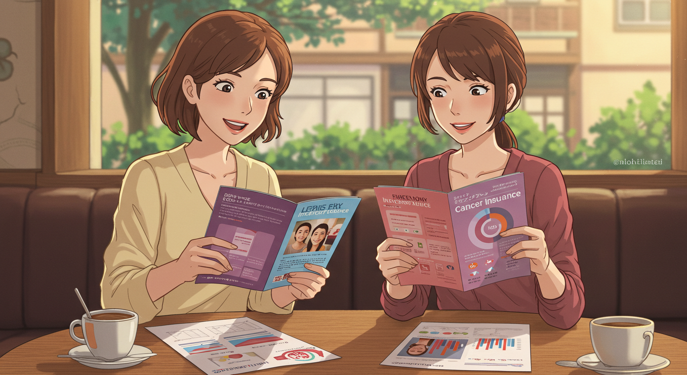 여성전용 암보험 상품을 비교하는 두 여성