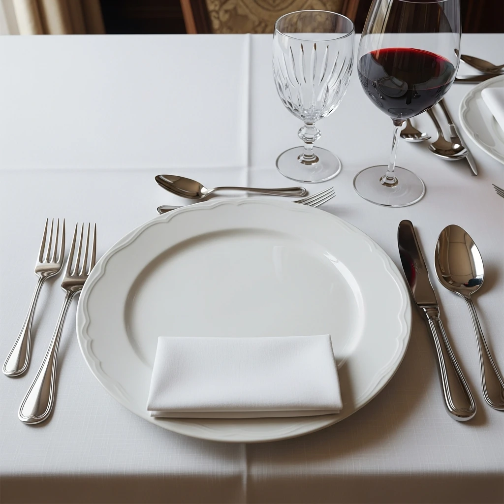 포크와 나이프가 놓인 정갈한 파인다이닝 테이블