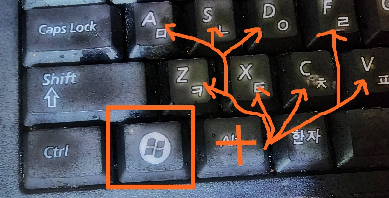 Windows 키+알파벳 , 숫자 키 조합 단축키 기능