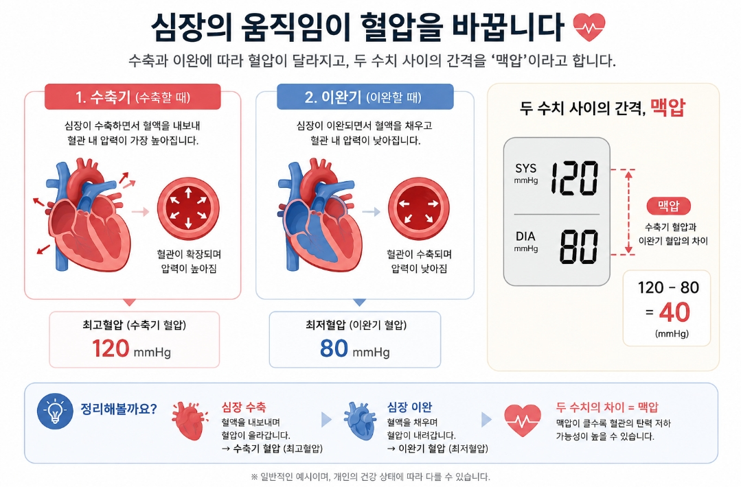 수축기 혈압과 이완기 혈압의 차이인 맥압 뜻