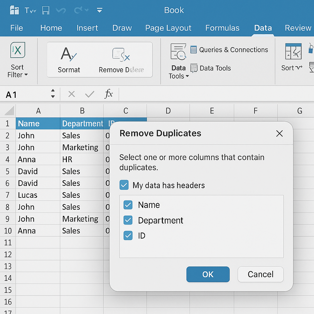 중복 데이터 찾기와 제거 방법 관련 사진