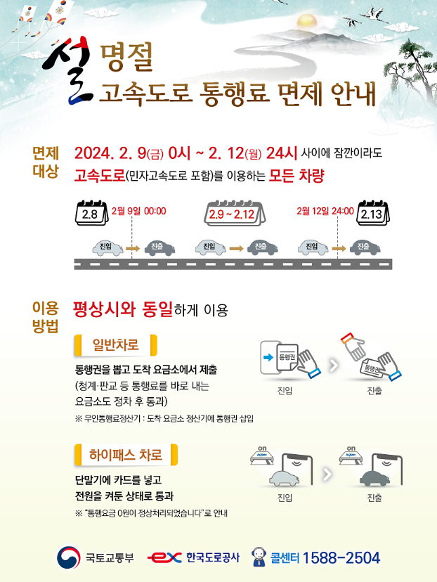 설연휴 고속도로 통행료 면제