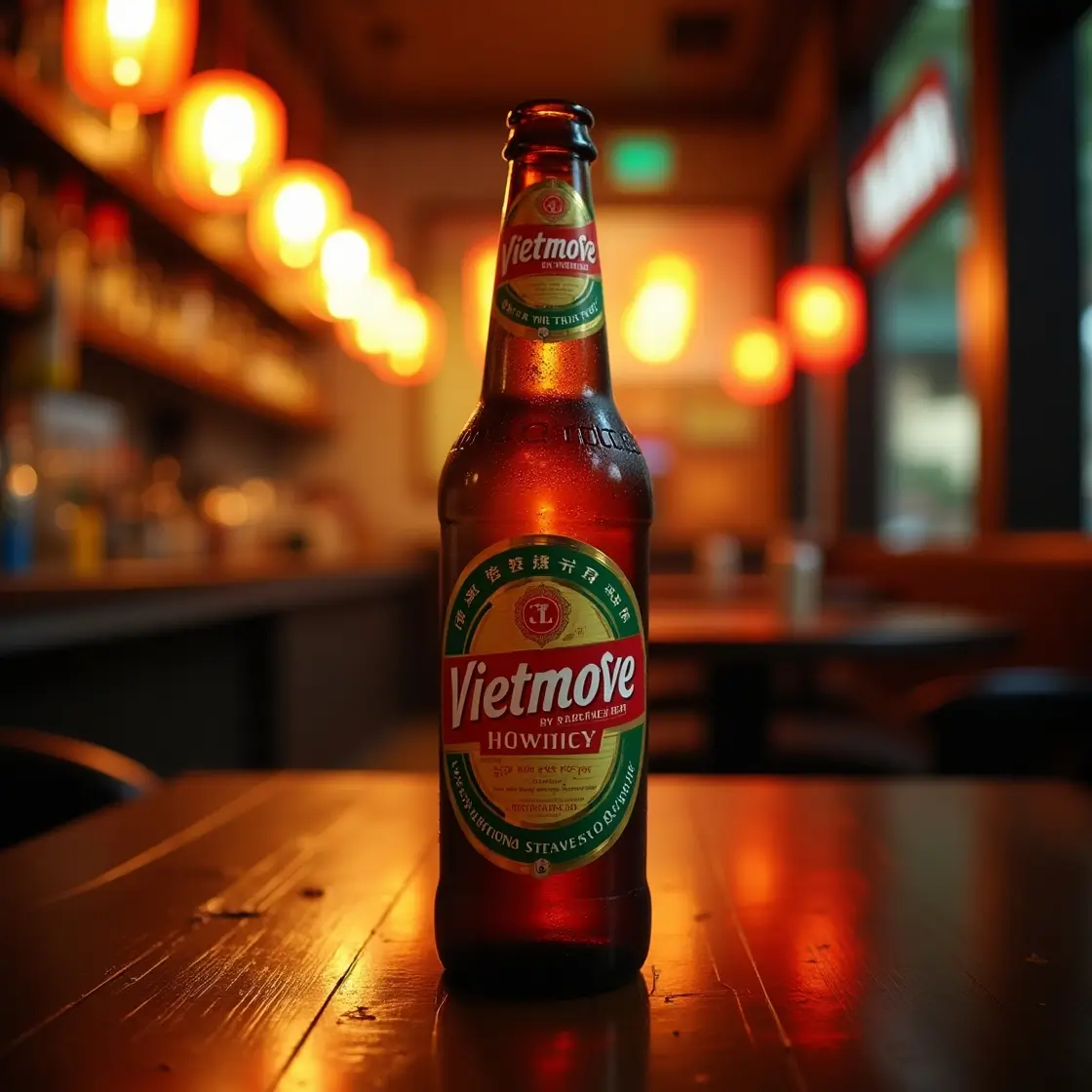 베트남의 병맥주가 테이블 위에 올려져 있다