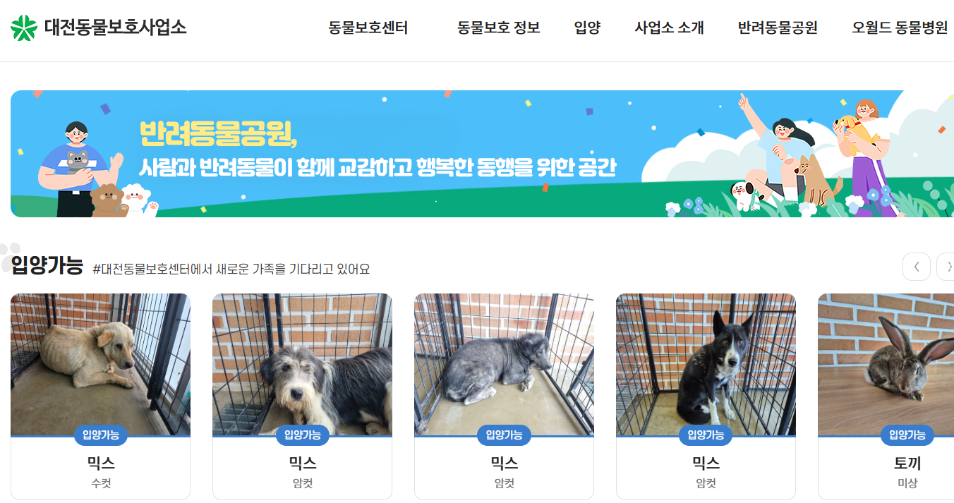 대전 동물보호사업소 홈피