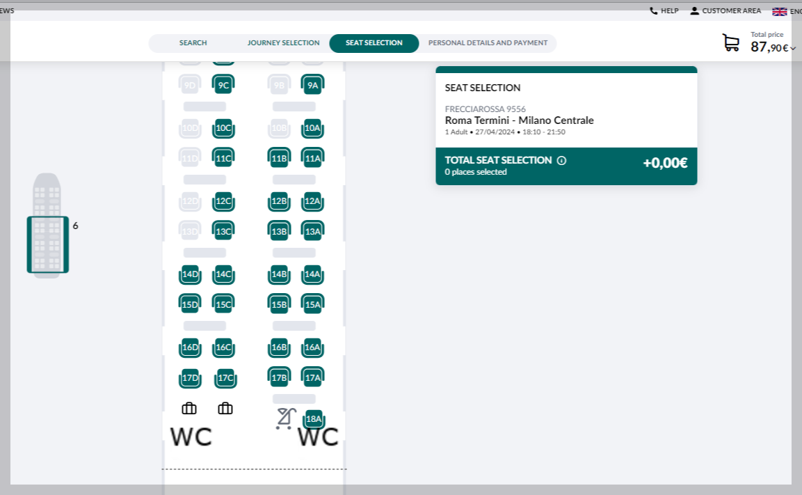 트랜이탈리아 기차 좌석 지정과 가격