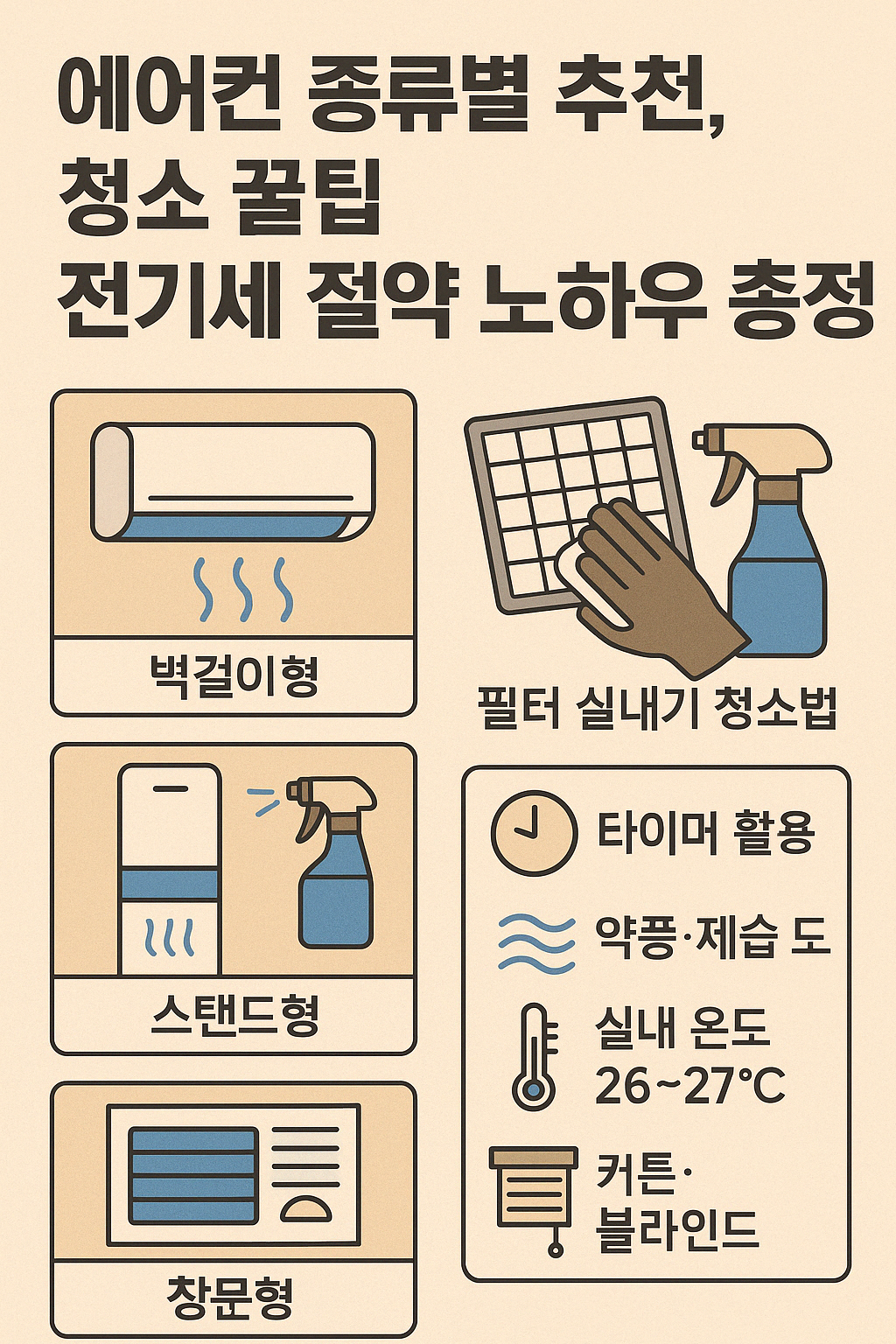 에어컨 종류별 추천과 청소법, 전기세 절약 요령 인포그래픽