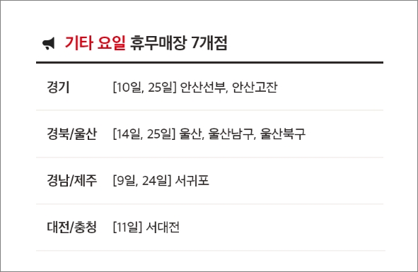 2024년 8월 홈플러스 휴무일 안내 - 기타 요일 휴무 지점 - 모든 영역 2024년 8월 홈플러스 휴무일 안내 - 기타 요일 휴무 지점 - 모든 영역