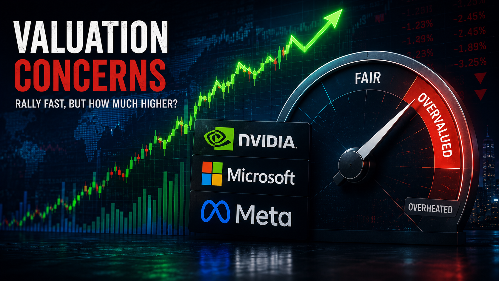 Valuation concerns surrounding AI and technology stocks after a strong rally led by companies such as Nvidia and Microsoft.