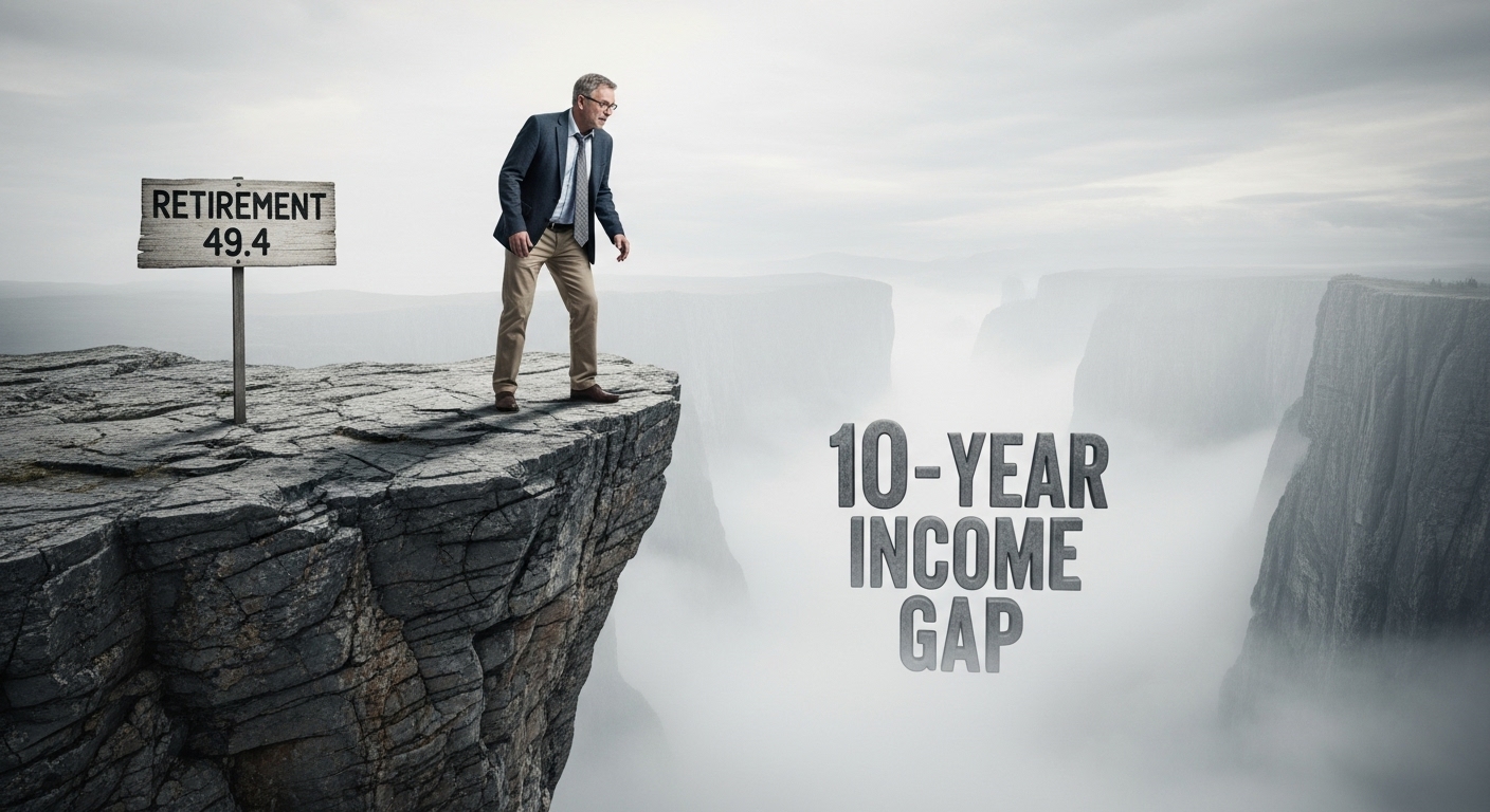 '49.4세 퇴직'이라는 절벽 앞에서 '10년 소득 공백'이라는 안개를 바라보며 좌절하는 중년 직장인