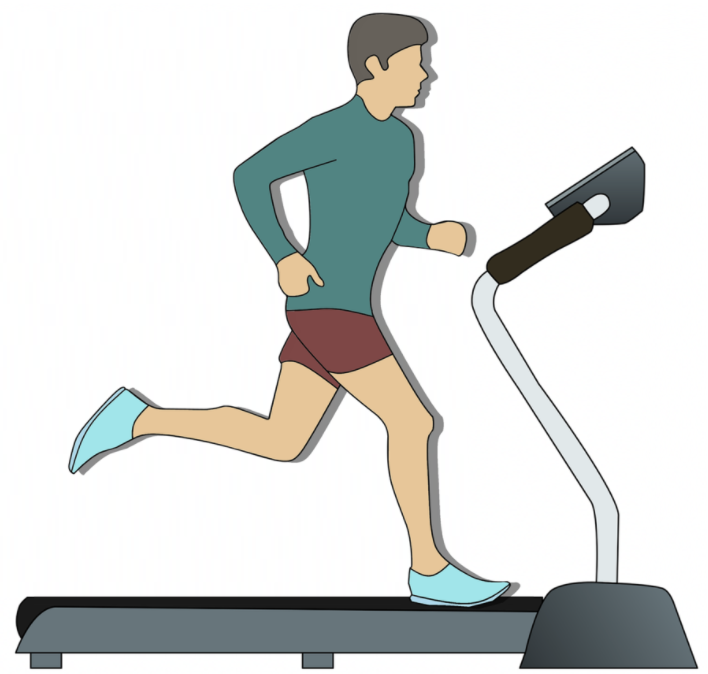 남성이 런닝머신 위를 뛰는 것으로 심폐지구력이 향상됐다는 은유적 사진 표현