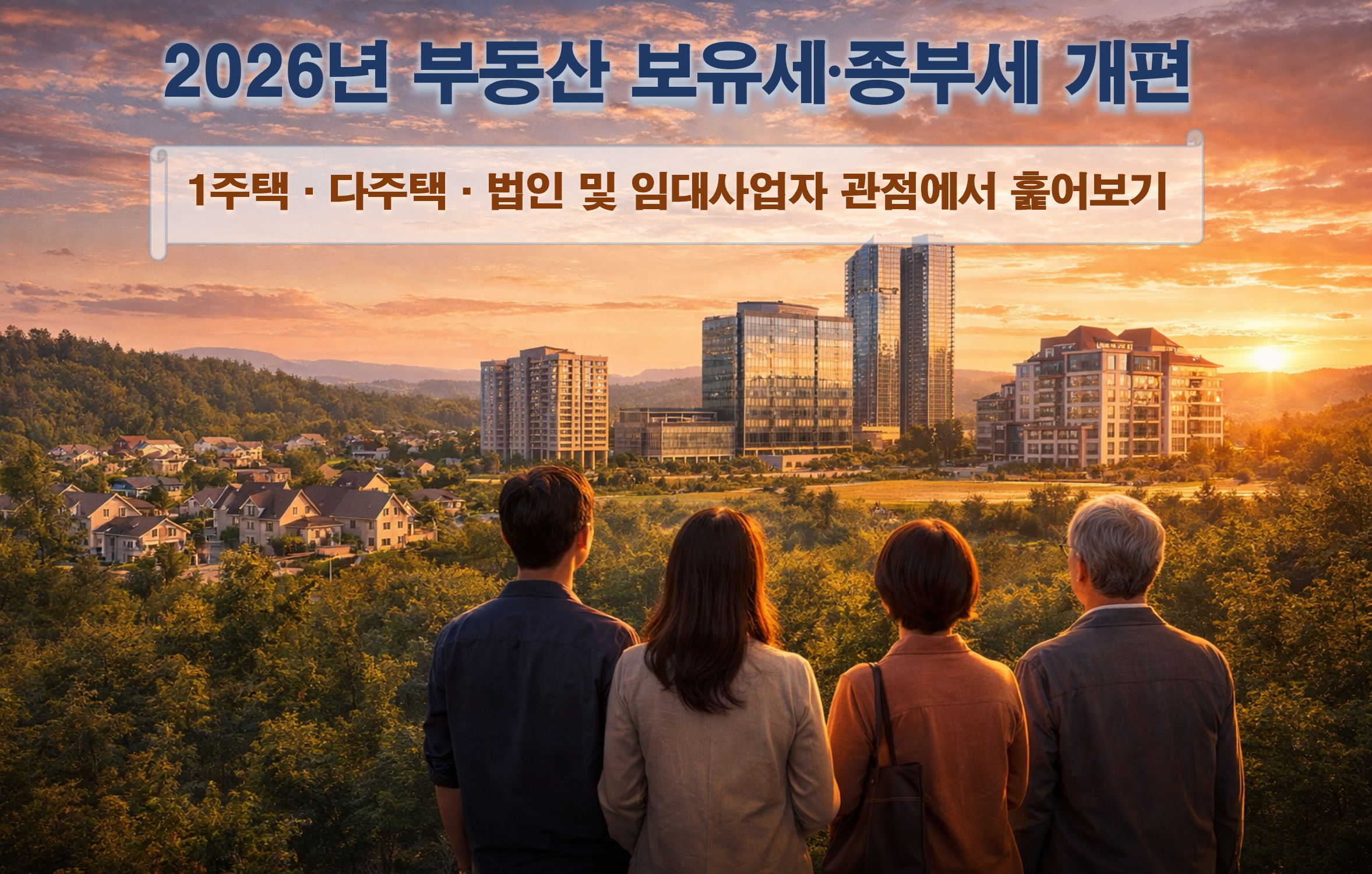 한눈에 훑어보는 2026년 보유세&middot;종부세 부담 정리
1주택, 다주택, 법인, 임대사업자, 보유세, 종부세, 요약, 관점별 요약