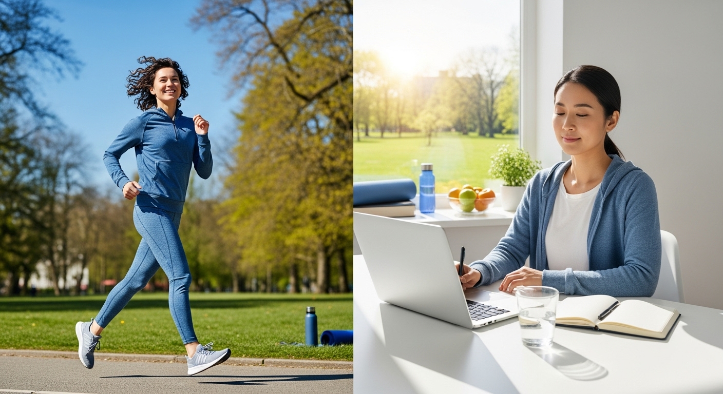 간헐적 단식 후 에너지 넘치고 집중력 있게 활동하는 모습.