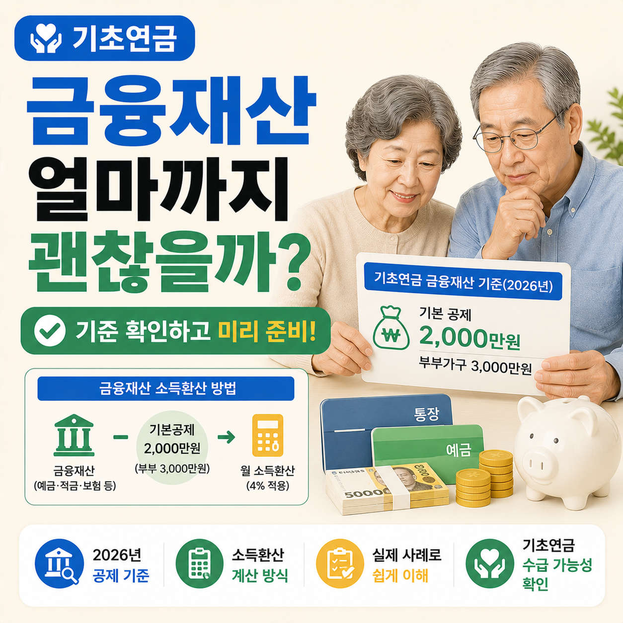 기초연금 금융재산 기준을 확인하는 노년 부부 이미지