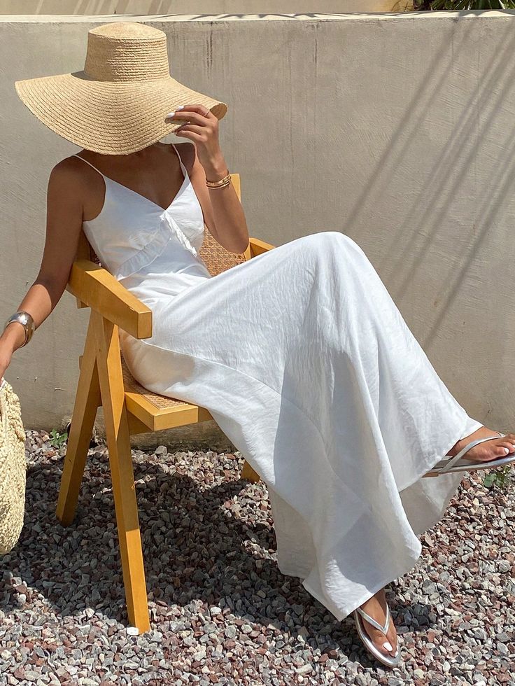 긴 드레스 + 슬림 플립플롭