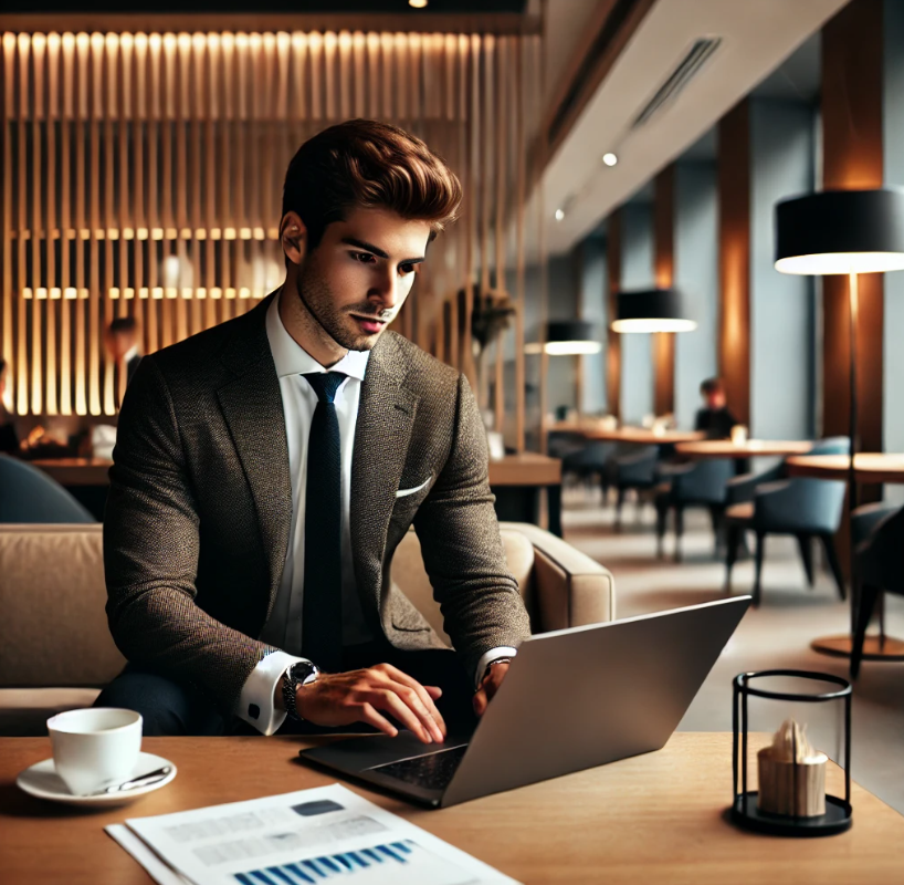 회사에서 열심히 일하는 남성의 모습