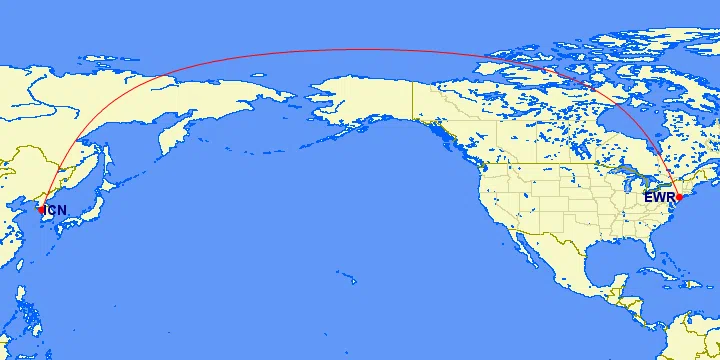 인천-뉴욕 비행 경로