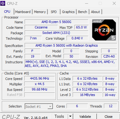 cpu-z 결과 화면